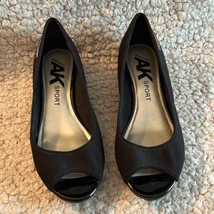 Anne Klein Sport black peep toe with low wedge